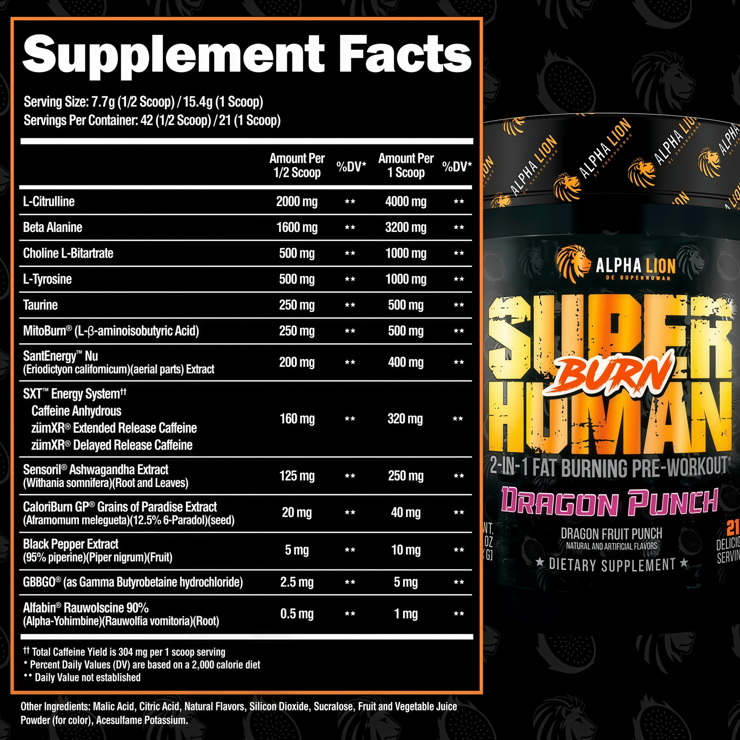ALPHA LION Superhuman Burn – 2 in 1 Metabolism Booster（21 Servings）